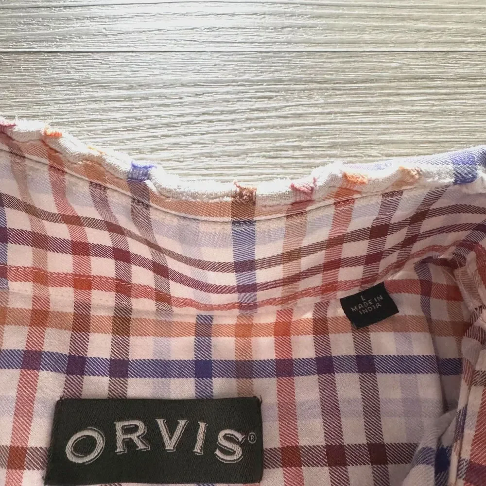 Orvis Button down collar casual shirt Blue,Brown, Orange Pattern Size L - Picture 5 of 9